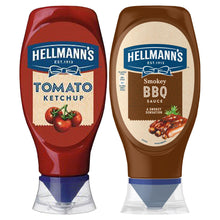 Load image into Gallery viewer, Hellmann&#39;s Tomato Ketchup &amp; Smokey BBQ Sauce, 1or2 of Each Squeezy Bottle, 430ml