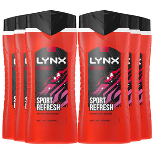 6X500ml Lynx Recharge Sport Refresh Arctic Mint & Cool Spices Scent Shower Gel