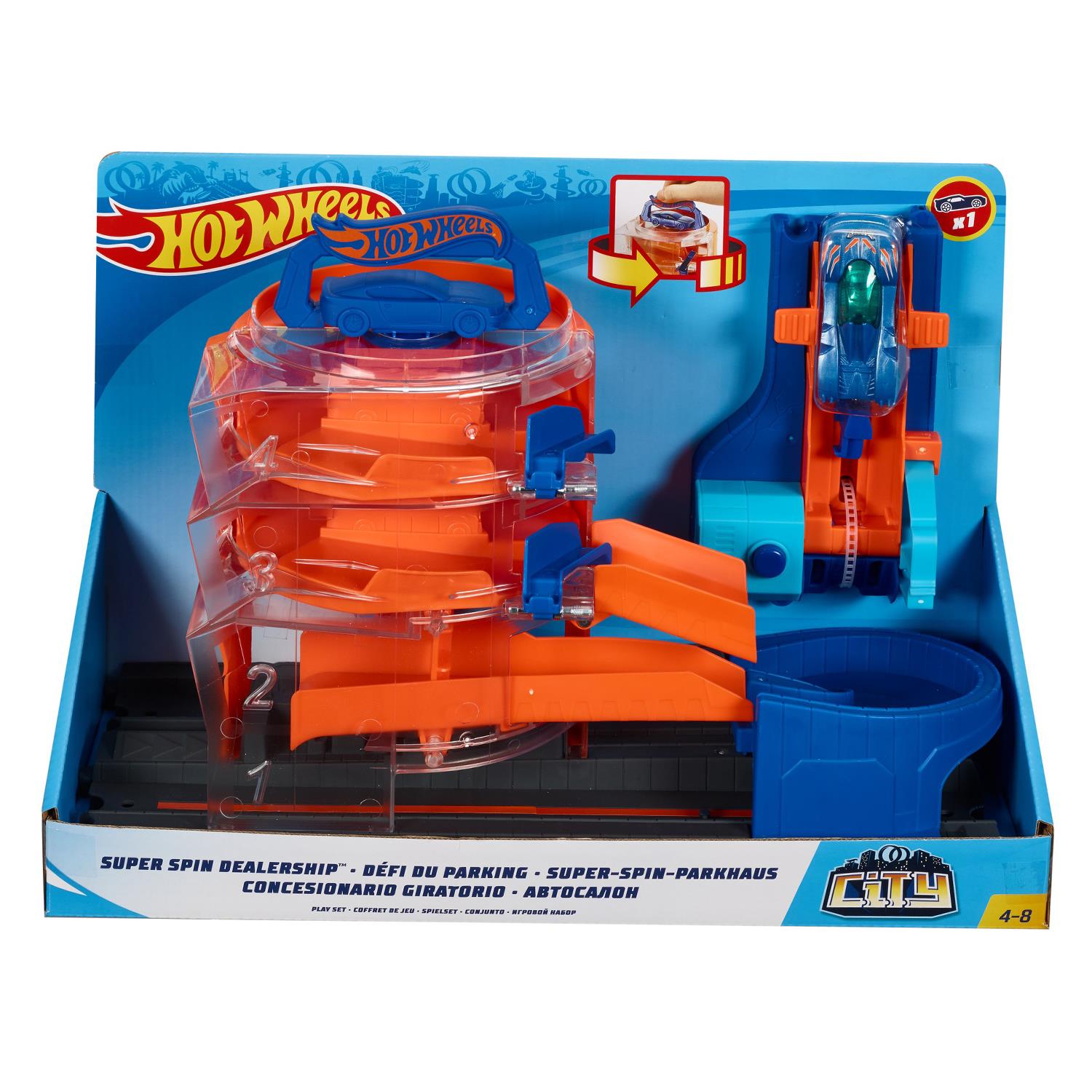 Hot Wheels City Super Spin Dealership Track Playset Includes X1 Diecast Car