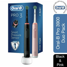 Load image into Gallery viewer, Oral-B Pro 3 3900 Electric Smart Pressure Sensor Duo Toothbrushes, Black &amp; Pink