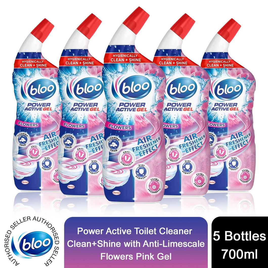 Bloo Power Active Gel Toilet Pink Gel Flowers Anti-Limescale 700 ml, 5 Bottles