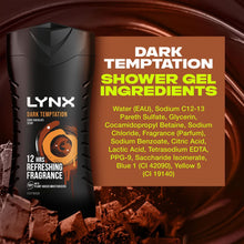 Load image into Gallery viewer, 3pk of 225ml Lynx 12H Refreshing Dark Temptation Dark Chocolate Scent Body wash