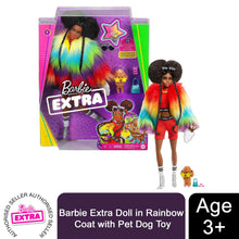 Load image into Gallery viewer, Barbie Extra Doll in Rainbow Coat with Pet Dog