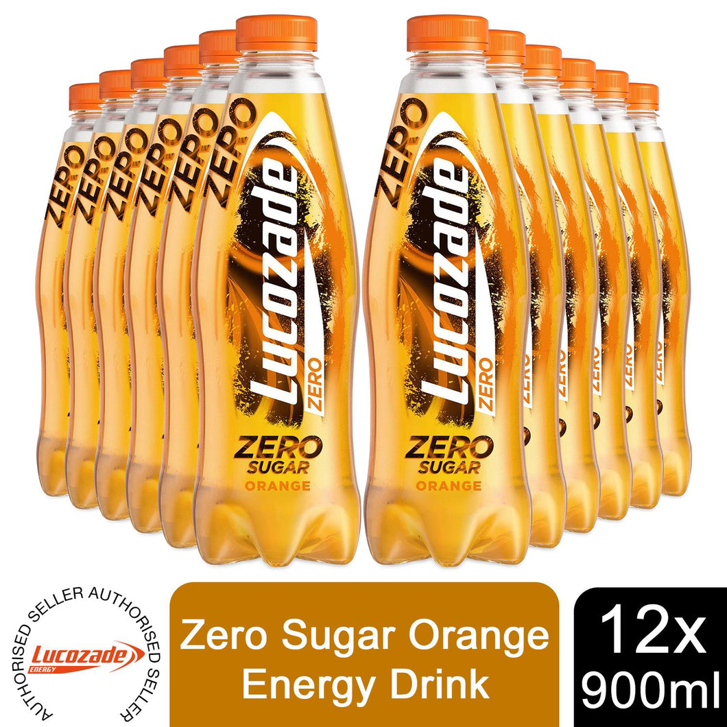 12 Pack of 900ml Lucozade Zero Orange Sugar-Free Sparkling Energy Drink