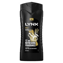 Load image into Gallery viewer, 6pk of Lynx 12H Refreshing Gold Oud Wood &amp; Fresh Vanilla Scent Shower Gel, 500ml