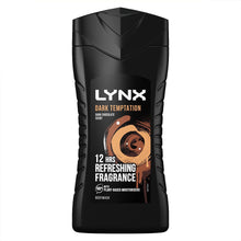 Load image into Gallery viewer, 3pk of 225ml Lynx 12H Refreshing Dark Temptation Dark Chocolate Scent Body wash