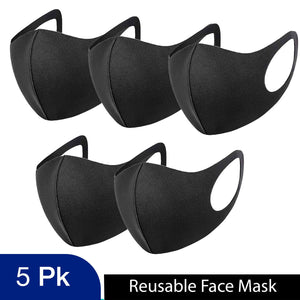 5x Unisex Face Mask Washable, Reusable, Breathable Ear Loops 3D Shape Mask,Black