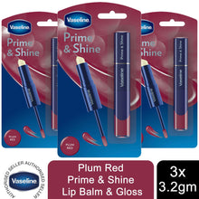 Load image into Gallery viewer, 3x Vaseline Prime &amp; Shine Lip Balm &amp; Gloss - Plum Red, Scarlet Red, or Warm Nude