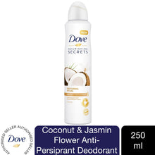 Load image into Gallery viewer, 3pk 250ml Dove Coconut &amp; Jasmin Flower Anti-Perspirant Deodorant Aerosol