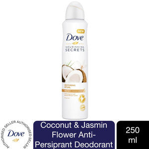 3pk 250ml Dove Coconut & Jasmin Flower Anti-Perspirant Deodorant Aerosol