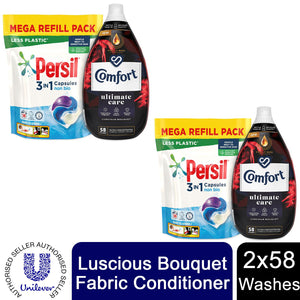 2xEach Laundry Bundle:Persil NonBio Capsules 50W& Comfort Fabric Conditioner 58W