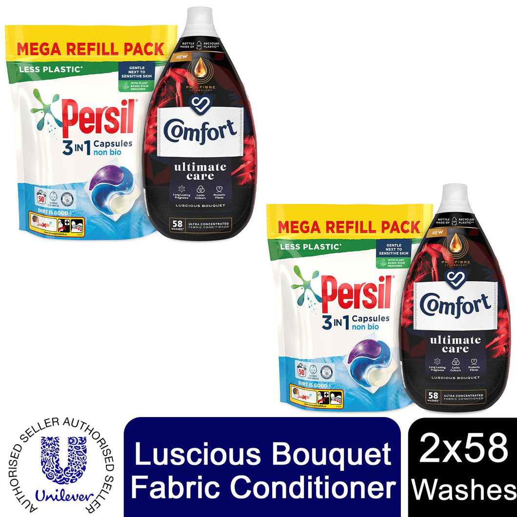 2xEach Laundry Bundle:Persil NonBio Capsules 50W& Comfort Fabric Conditioner 58W