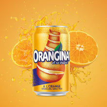 Load image into Gallery viewer, Orangina Can Sparkling Juice Drink 4pk of (6x330ml), 24 CANS