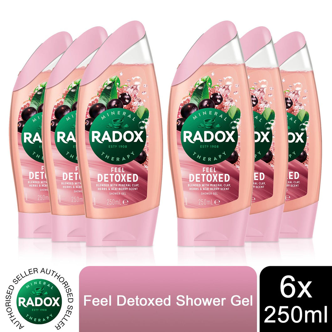 Radox Feel 2-in-1 Shower Gel, Feel Detoxed, 6 Pack, 250ml