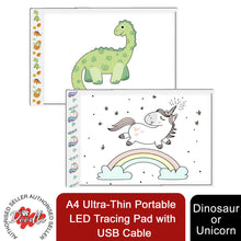 Load image into Gallery viewer, Doodle A4 Ultra-Thin Portable LED Tracing Pad with USB Cable, Dinosaur or Unicorn