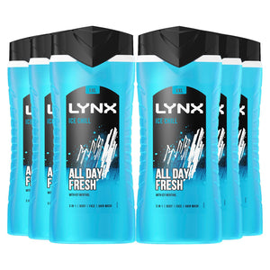 6x Lynx 12H Refreshing Ice Chill All Day Fresh with Icy Menthol Shower Gel,500ml