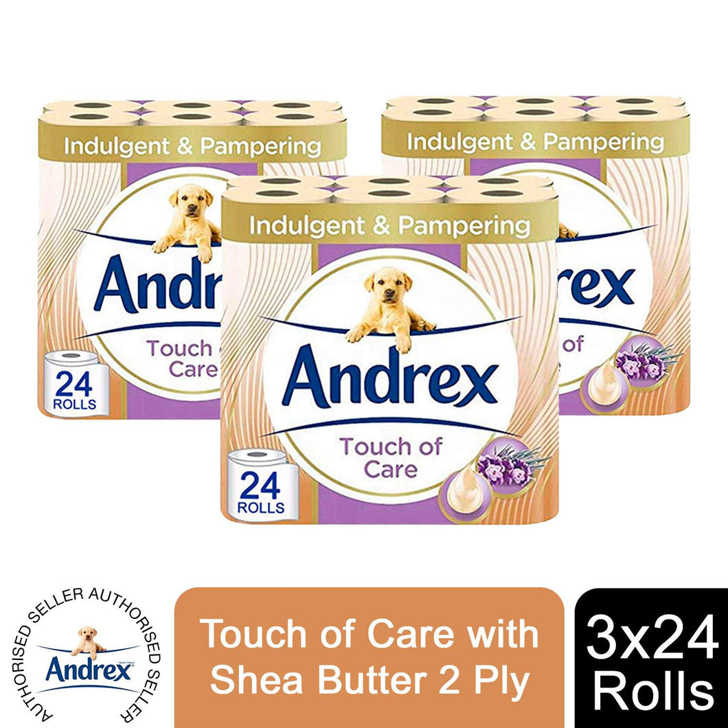 Andrex Toilet Roll Touch of Care with Shea Butter 2 Ply Toilet Paper, 72 Rolls