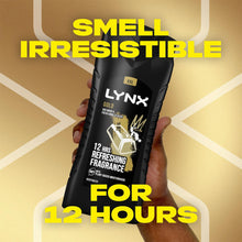 Load image into Gallery viewer, 6pk of Lynx 12H Refreshing Gold Oud Wood &amp; Fresh Vanilla Scent Shower Gel, 500ml