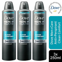 Load image into Gallery viewer, 3 Pk Dove Men+Care Clean Comfort Micro Moisture Shower Gel 400ml + AP Deo 250ml