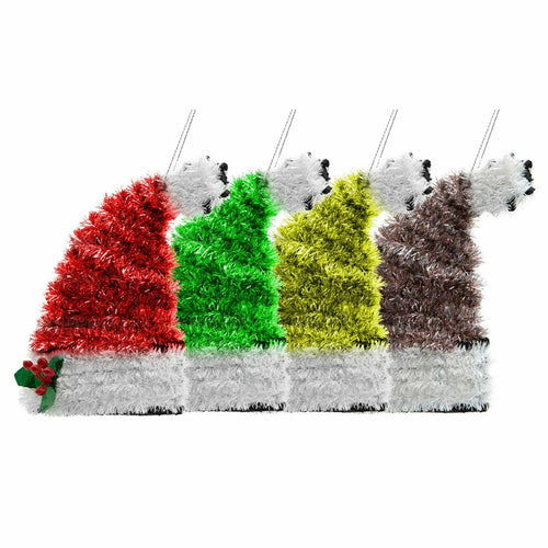 Christmas Decoration Santa hat tinsel 3D Medium 14 cm 4 assorted colour