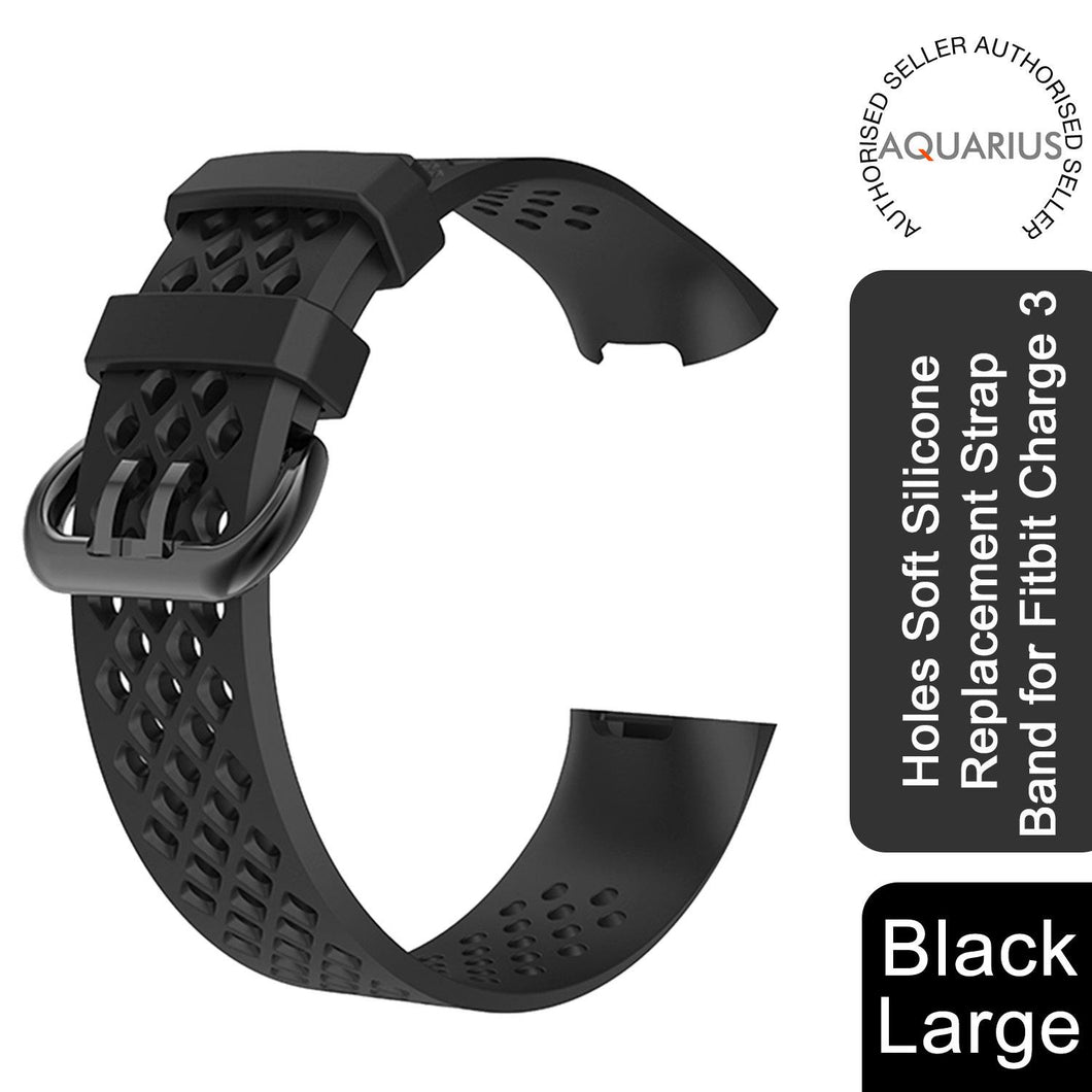 AQ Holes Soft Silicone Replacement Strap Band for Fitbit Charge 3 - Black Large