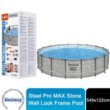 Load image into Gallery viewer, Bestway Steel Pro MAX Stone Wall Look Frame Pool Set with Filter Pump 549x122 cm