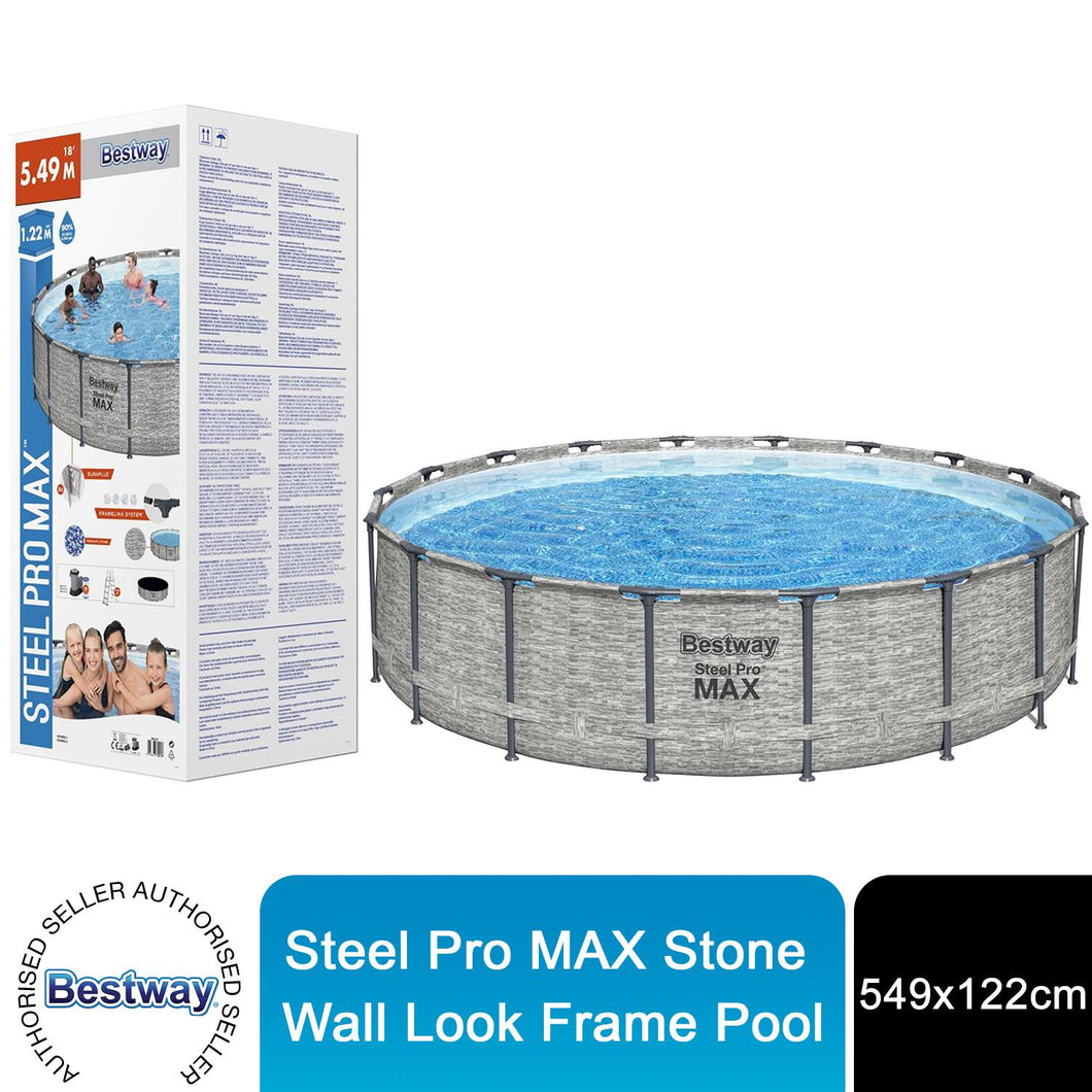 Bestway Steel Pro MAX Stone Wall Look Frame Pool Set with Filter Pump 549x122 cm