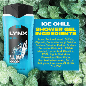 6x Lynx 12H Refreshing Ice Chill All Day Fresh with Icy Menthol Shower Gel,500ml