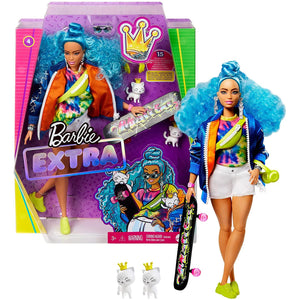 Barbie Extra Doll with Blue Curls and Skateboard