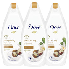 Load image into Gallery viewer, 3 Pack Dove ¼ Moisturising Cream Pampering Shea Butter &amp; Vanilla Body Wash,450ml