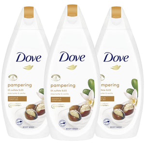 3 Pack Dove ¼ Moisturising Cream Pampering Shea Butter & Vanilla Body Wash,450ml