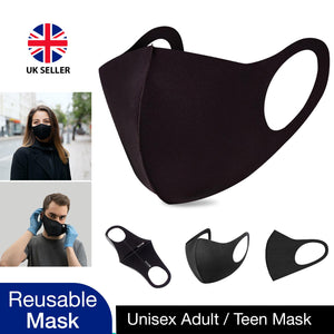 5x Unisex Face Mask Washable, Reusable, Breathable Ear Loops 3D Shape Mask,Black