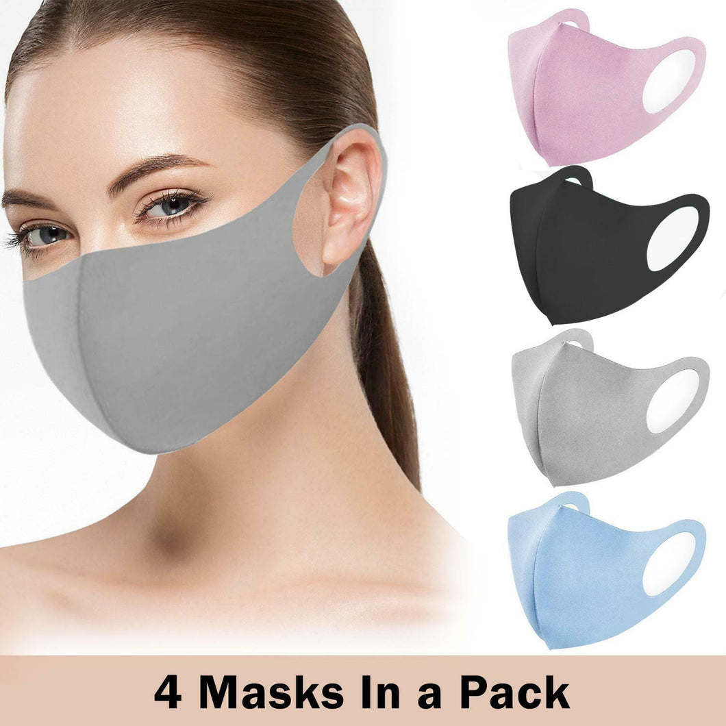 Unisex Face Masks Breathable & Reusable 4 Pieces - Grey, Pink, Blue & Black