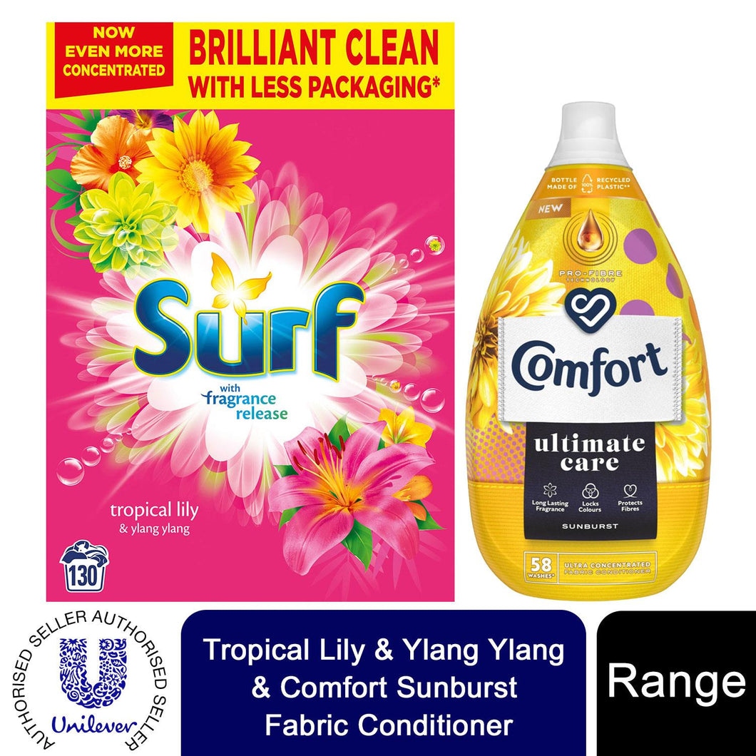 130W Surf Tropical Lily Laundry Powder & 58W Comfort Sunburst Fabric Conditioner