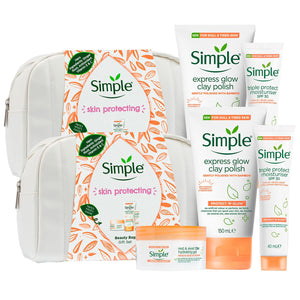 Simple Protect'N'Glow Gel, SPF Moisturiser & Glow Clay Polish Beauty Bag GiftSet