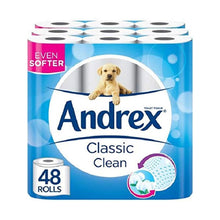 Load image into Gallery viewer, Andrex Toilet Roll Classic Clean Fragrance-Free 2 Ply Toilet Paper, 48 Rolls