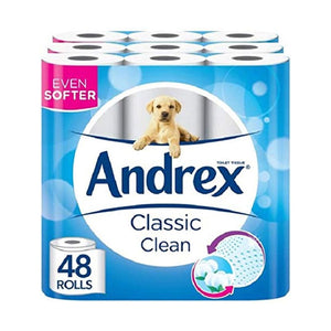 Andrex Toilet Roll Classic Clean Fragrance-Free 2 Ply Toilet Paper, 48 Rolls