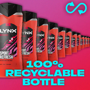 6X500ml Lynx Recharge Sport Refresh Arctic Mint & Cool Spices Scent Shower Gel