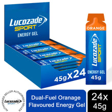 Load image into Gallery viewer, 24x45g Lucozade Sport Dual-Fuel Energy Gels, Orange, Contains Carbohydrate(30g)