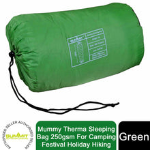 Load image into Gallery viewer, Summit Mummy Therma Sleeping Bag 250gsm For Camping FestivalHoliday Hiking Green