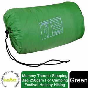 Summit Mummy Therma Sleeping Bag 250gsm For Camping FestivalHoliday Hiking Green