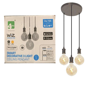 4lite WiZ Connected Smart LED 3-Way Plate Pendant with G125 Amber Vintage Lamps