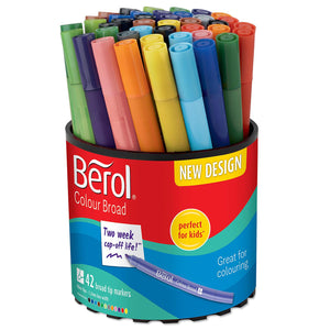 Berol Colouring Pens Felt Tip Assorted Broad Point 1.2mm Washable Tub of 42