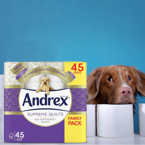 Andrex Toilet Rolls x45 Supreme Quilts Fragrance-Free 4 Ply Toilet Paper