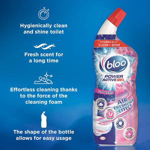 Bloo Power Active Gel Toilet Pink Gel Flowers Anti-Limescale 700 ml, 5 Bottles