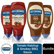 Load image into Gallery viewer, Hellmann&#39;s Tomato Ketchup &amp; Smokey BBQ Sauce, 1or2 of Each Squeezy Bottle, 430ml