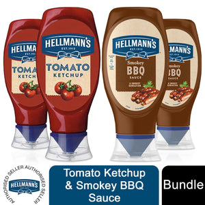 Hellmann's Tomato Ketchup & Smokey BBQ Sauce, 1or2 of Each Squeezy Bottle, 430ml