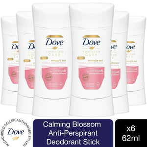 6pk of 62ml Dove Advanced care Smooths Out with Omega6 Calming Blossom Stick