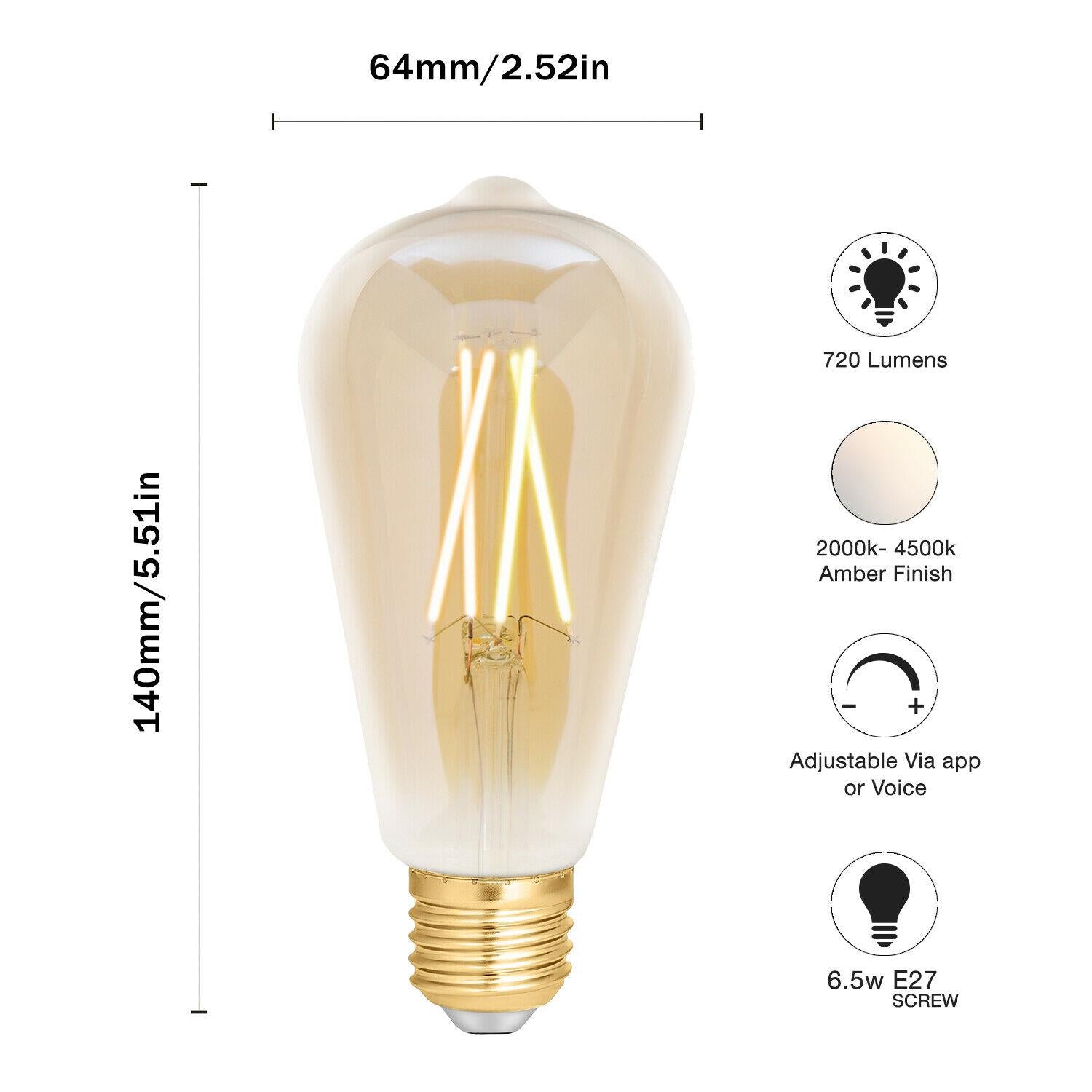 WiZ LED ST64 Smart Filament Bulb Amber ES (E27) Tuneable White & Dimma –  Avant Garde Brands