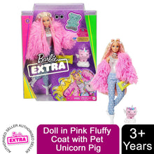 Load image into Gallery viewer, Barbie Extra Doll in Pink Fluffy Coat with Pet Unicorn Pig